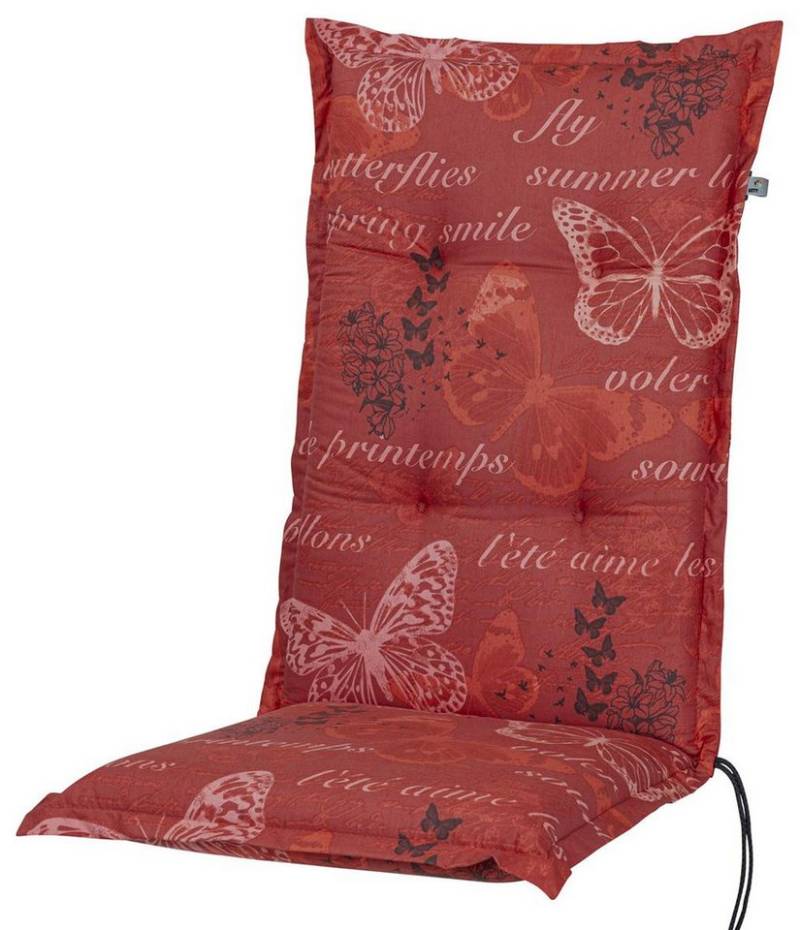 KETTtex Hochlehnerauflage Hochlehner Bali 2386 rot Schmetterlinge 120x49x8 cm KETTtex, (1 St), Halteband verstellbar mit Bindebändern von KETTtex