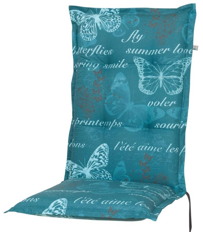 KETTtex Hochlehnerauflage Hochlehner Bali 2388 blau/petrol Schmetterlinge 120x49x8 cm KETTtex, (1 St), Halteband verstellbar mit Bindebändern von KETTtex