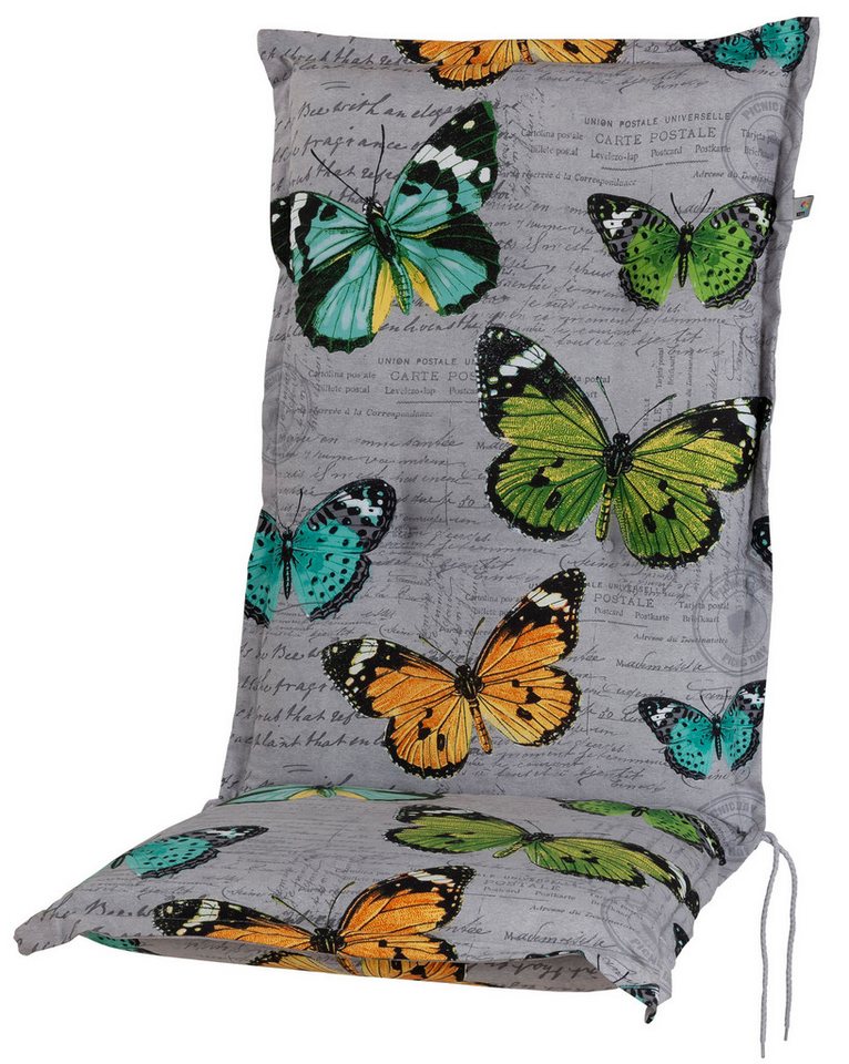 KETTtex Hochlehnerauflage Hochlehner Bali 2467 hellgrau Schmetterlinge 120x50x8 cm KETTtex, (1 St), Halteband verstellbar mit Bindebändern von KETTtex