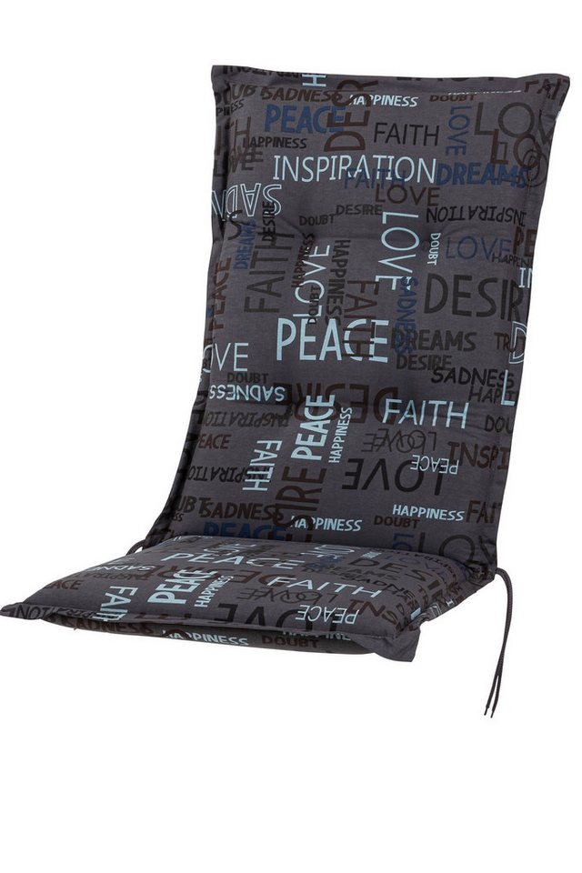 KETTtex Hochlehnerauflage Hochlehner Florence 0575 anthrazit Schrift 120x50x8 cm KETTtex, (1 St), Halteband verstellbar mit Bindebändern von KETTtex