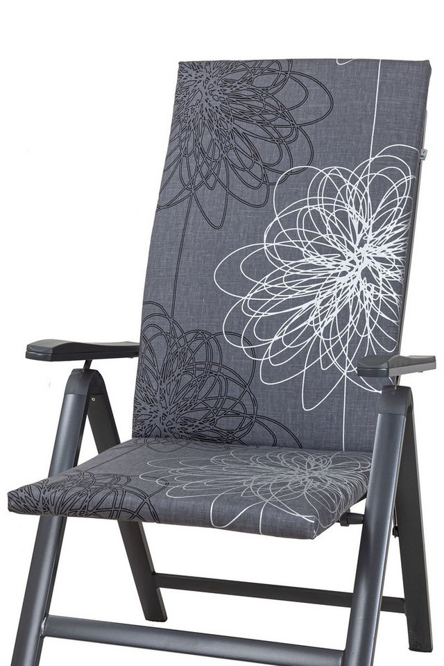 KETTtex Hochlehnerauflage Hochlehner Korsika 0519 grau-silber gemustert 123x49x4 cm KETTtex, (1 St), Halteband verstellbar mit Klettbändern von KETTtex