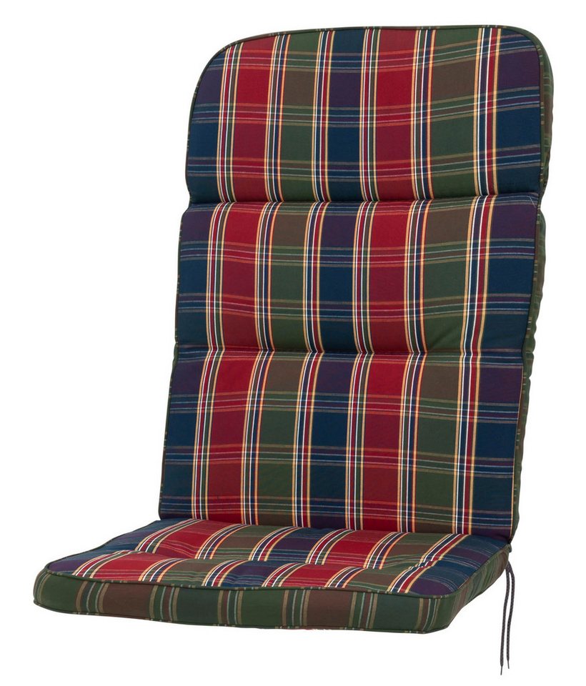 KETTtex Hochlehnerauflage Hochlehner Kreta 8699 rot-blau-grün kariert 120x50x7 cm KETTtex, (1 St), Halteband verstellbar mit Bindebändern von KETTtex