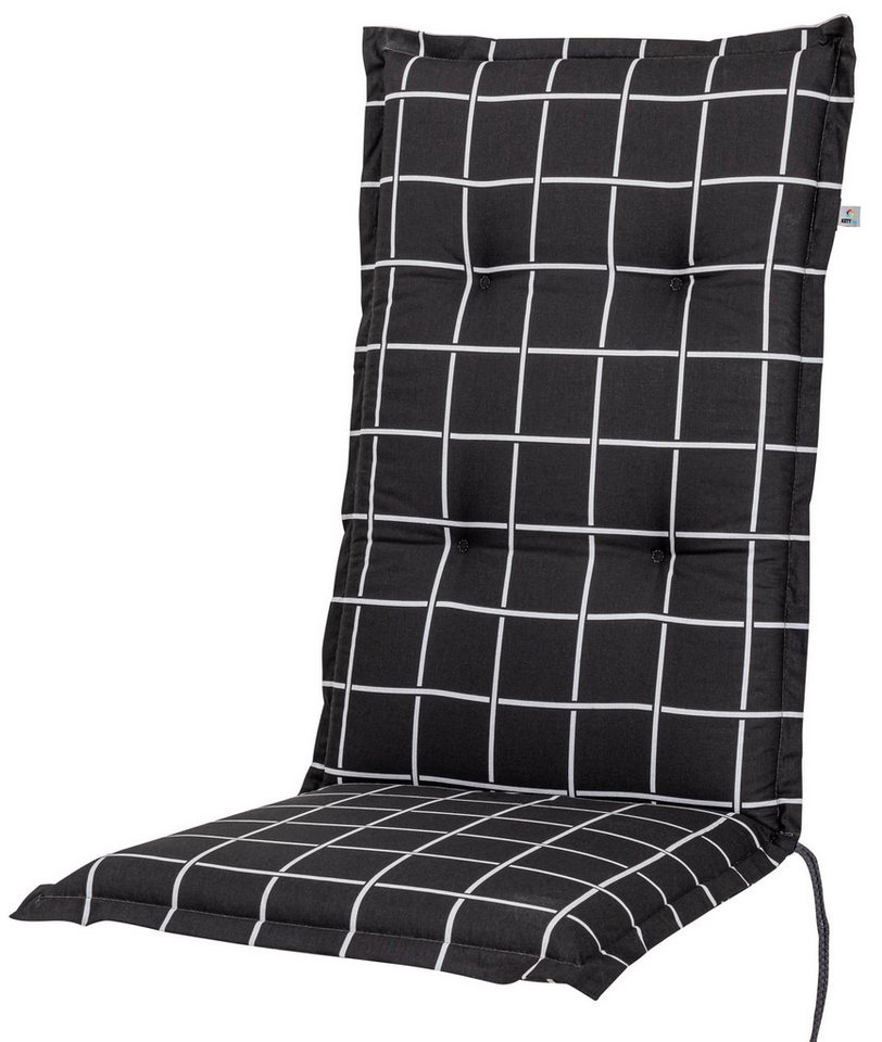 KETTtex Hochlehnerauflage Hochlehner Milano 2398 anthrazit-grau kariert120x49x6 cm KETTtex, (1 St), Halteband verstellbar mit Bindebändern von KETTtex