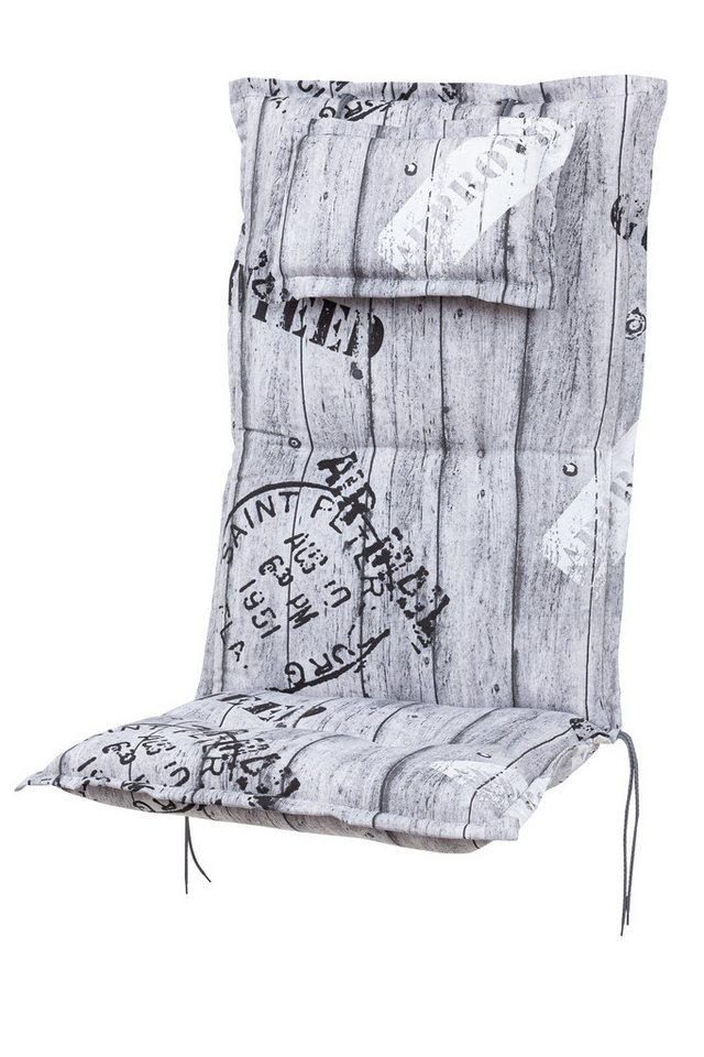 KETTtex Hochlehnerauflage Hochlehner Rom 0778 grau Schrift 123x50x9 cm KETTtex, (1 St), Halteband verstellbar mit Bindebändern von KETTtex