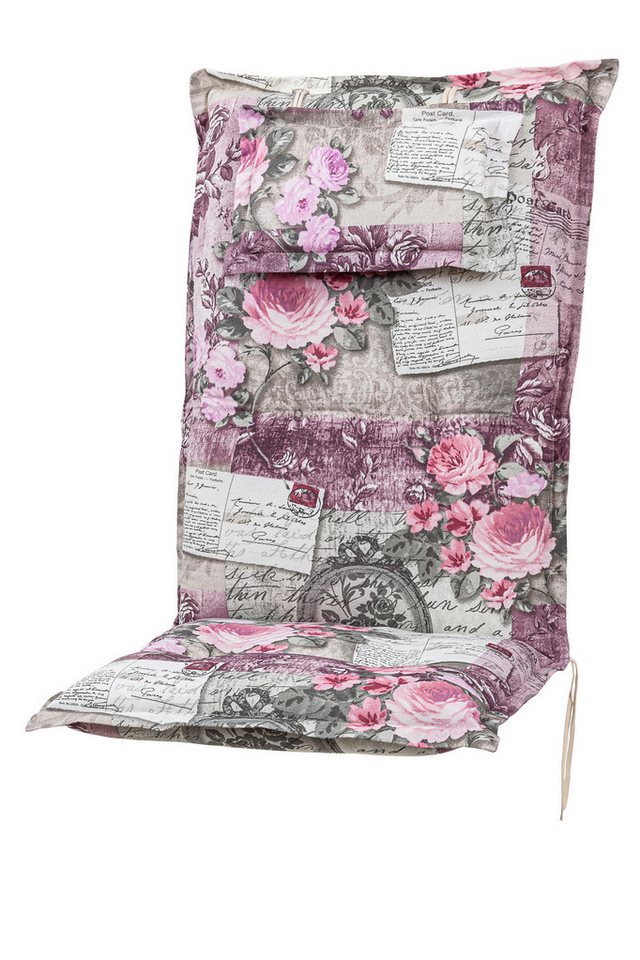 KETTtex Hochlehnerauflage Hochlehner Rom 0798 rosa-grau Blumen Landhaus 123x50x9 cm KETTtex, (1 St), Halteband verstellbar mit Bindebändern von KETTtex