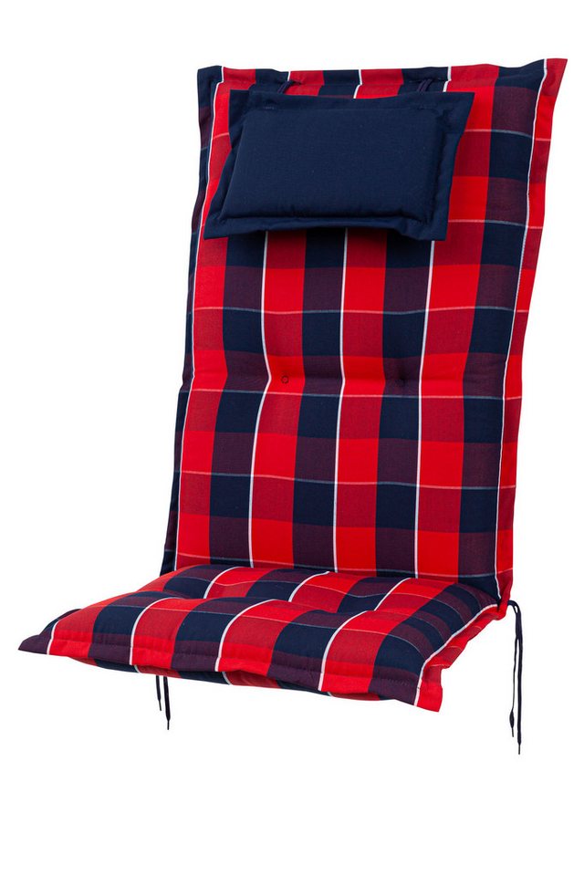 KETTtex Hochlehnerauflage Hochlehner Rom 0851 rot-blau kariert 123x50x9 cm KETTtex, (1 St), mit Bindebändern Halteband verstellbar von KETTtex