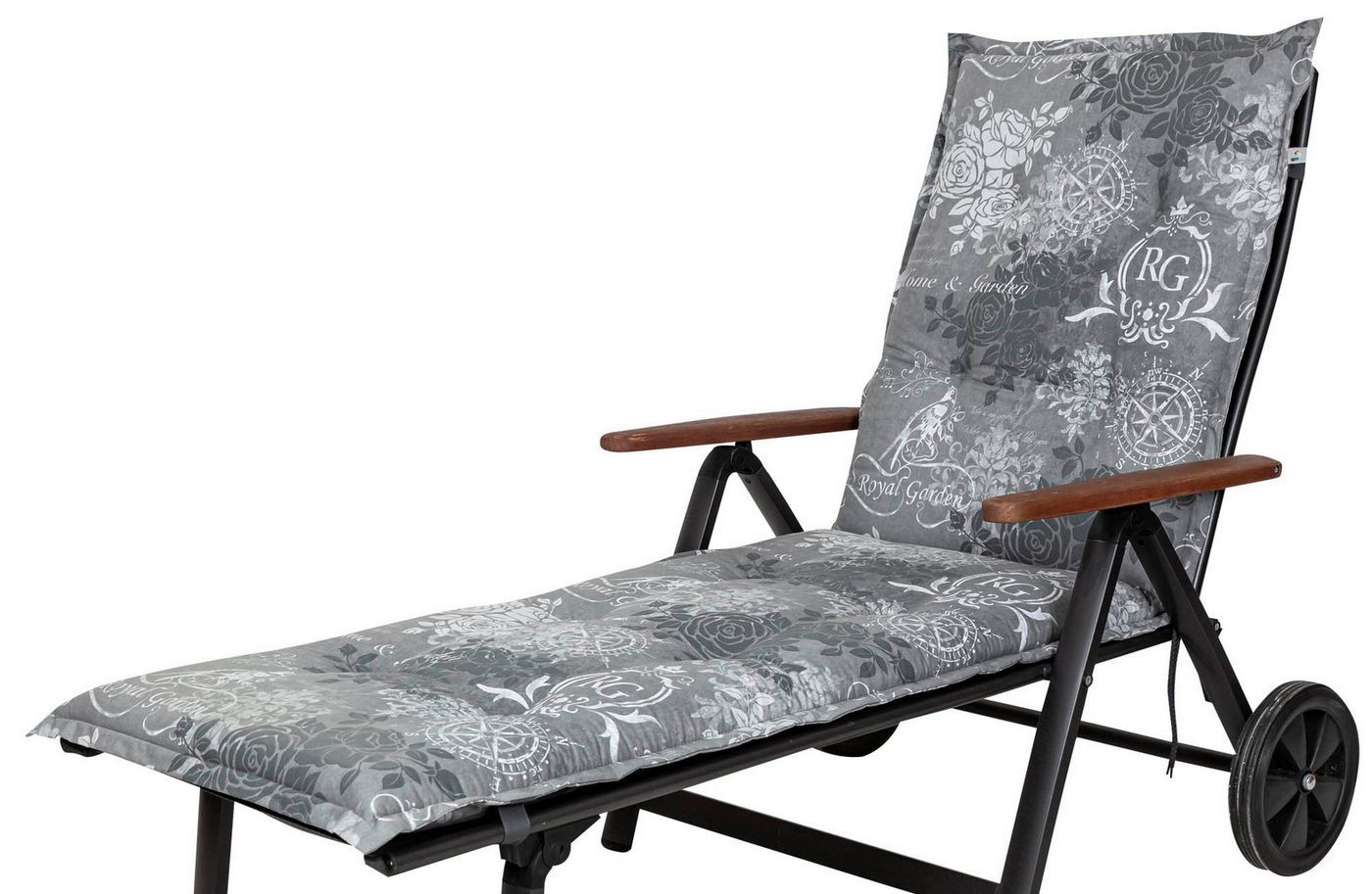 KETTtex Liegenauflage Rollliege Bali 2384 grau Rosen Royal Garden 193x60x8 cm KETTtex, (1 St), Halteband verstellbar mit Bindebändern Klettband von KETTtex