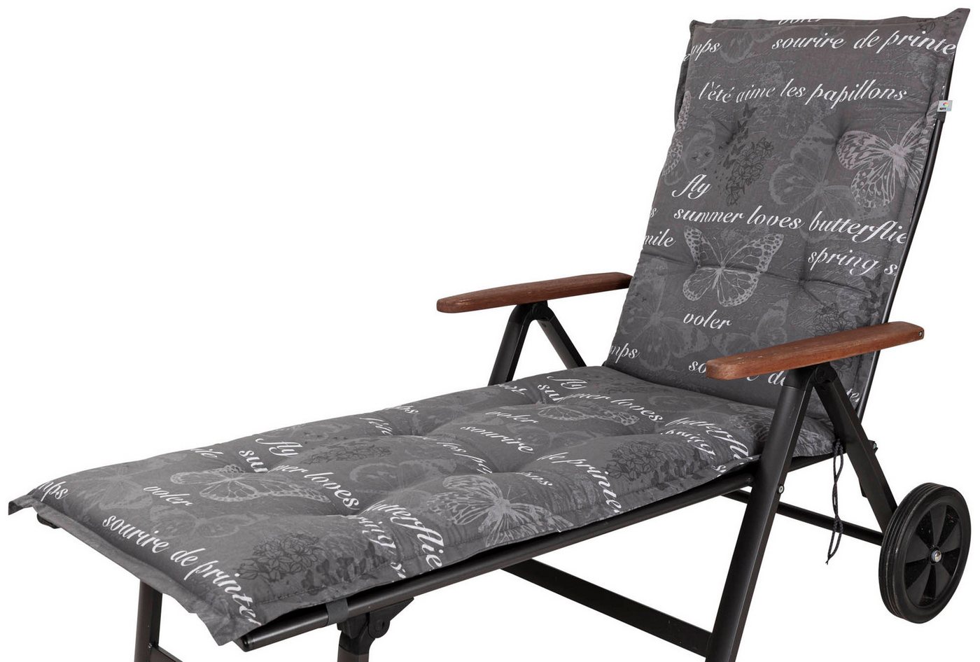 KETTtex Liegenauflage Rollliege Bali 2385 grau Schmetterlinge 193x60x8 cm KETTtex, (1 St), Halteband verstellbar mit Bindebändern Klettband von KETTtex