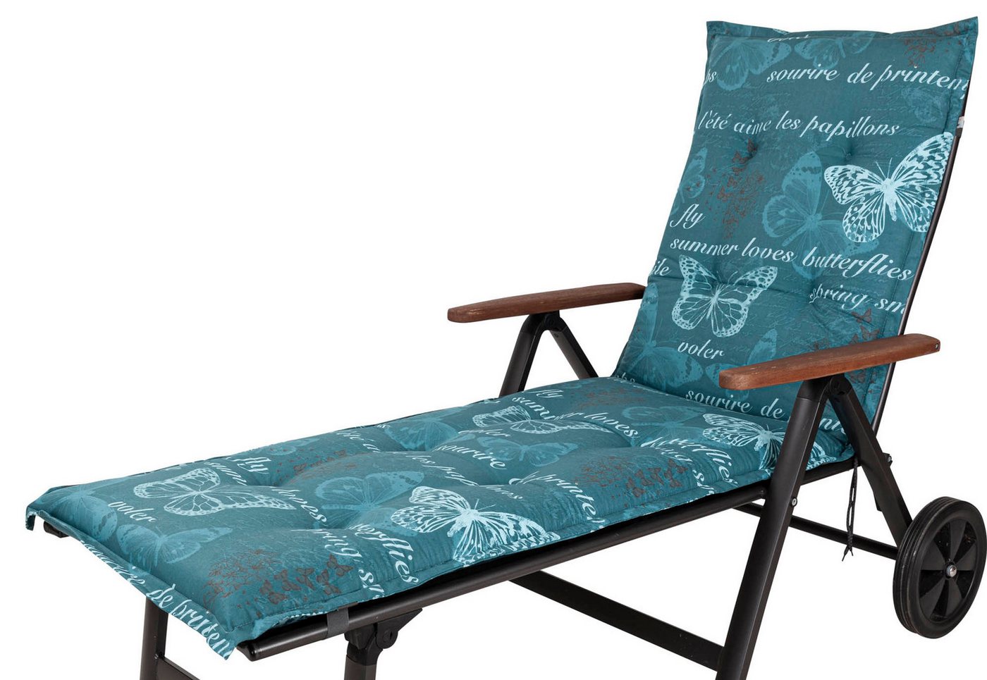 KETTtex Liegenauflage Rollliege Bali 2388 blau/petrol Schmetterlinge 193x60x8 cm KETTtex, (1 St), Halteband verstellbar mit Bindebändern Klettband von KETTtex