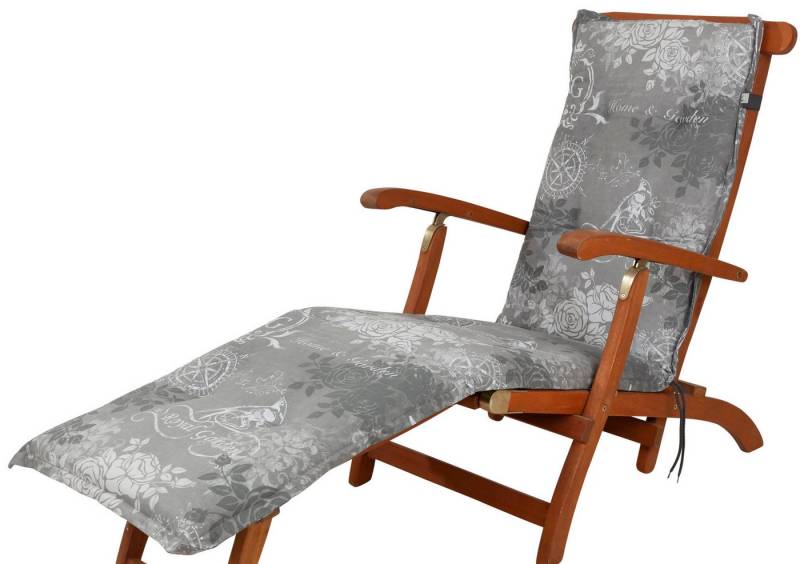 KETTtex Polsterauflage Deckchair Bali 2384 grau Rosen Royal Garden 190x49x6 cm KETTtex, (1 St), Halteband verstellbar mit Bindebändern Halteband verstellbar von KETTtex