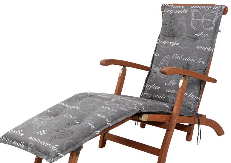 KETTtex Polsterauflage Deckchair Bali 2385 grau Schmetterlinge 190x49x6 cm KETTtex, (1 St), Halteband verstellbar mit Bindebändern Halteband verstellbar von KETTtex