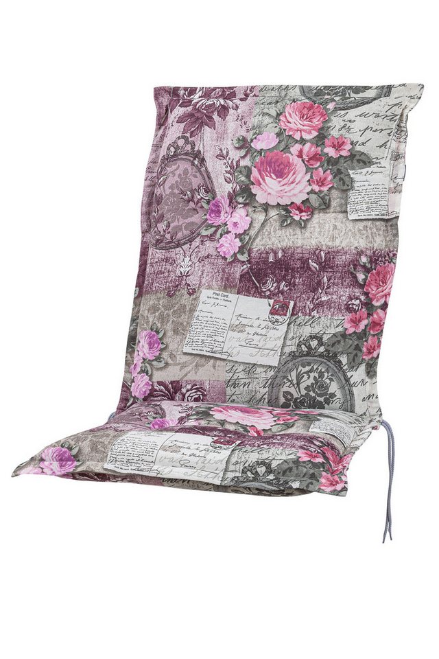 KETTtex Polsterauflage Mittellehner Florence 0798 rosa-grau Blumen Landhaus 110x50x8 cm, (1 St), Halteband verstellbar mit Bindebändern von KETTtex