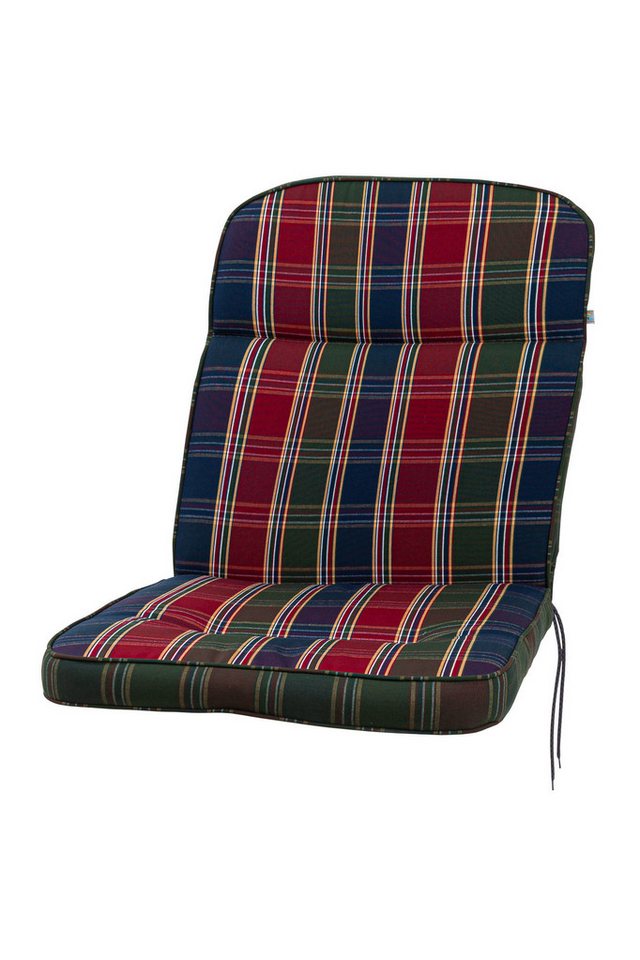 KETTtex Polsterauflage Niederlehner Kreta 8699 rot-blau-grün kariert 100x50x7 cm Dralon, (1 St), Halteband verstellbar mit Bindebändern von KETTtex