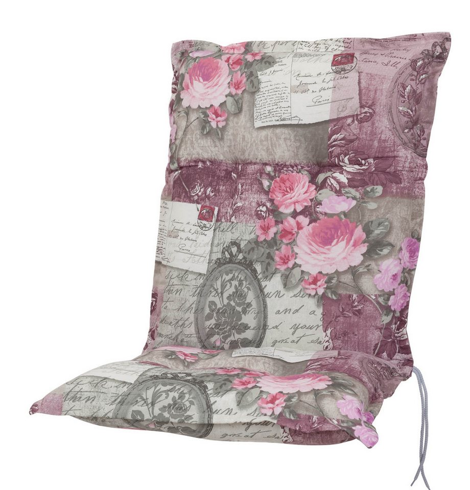KETTtex Polsterauflage Niederlehner Rom 0798 rosa-grau Blumen Landhaus 103x50x9 cm KETTtex, (1 St), Halteband verstellbar mit Bindebändern von KETTtex