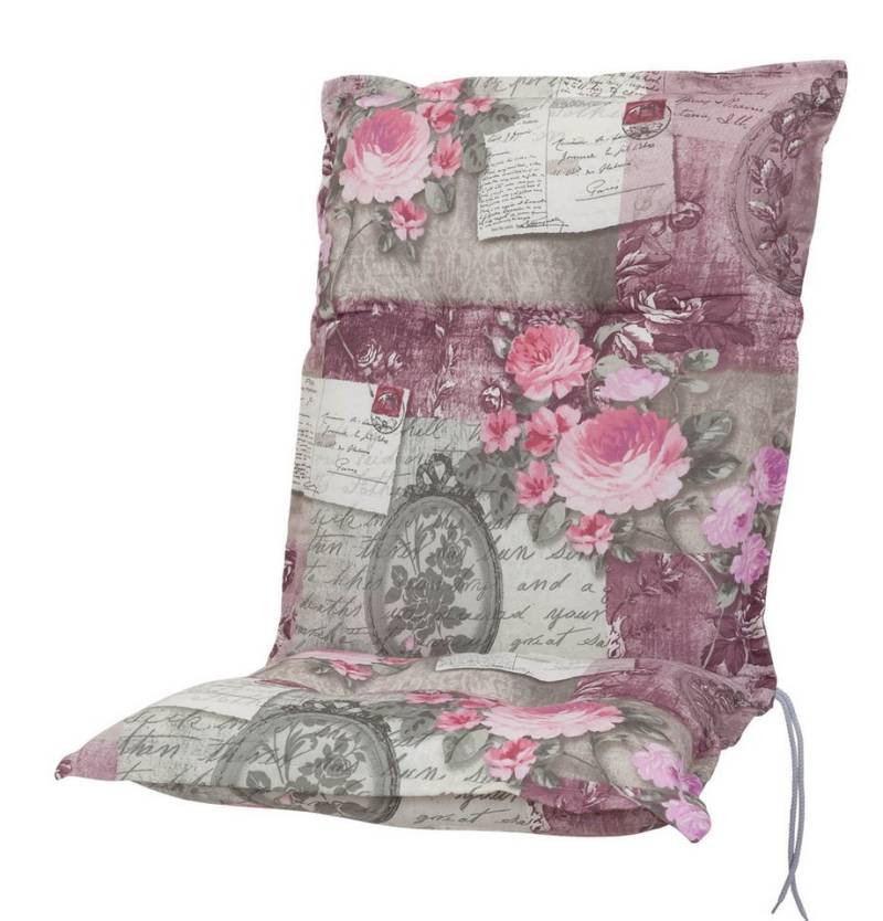 KETTtex Polsterauflage Niederlehner Rom 0798 rosa-grau Blumen Landhaus 103x50x9 cm KETTtex, (1 St), Halteband verstellbar mit Bindebändern von KETTtex