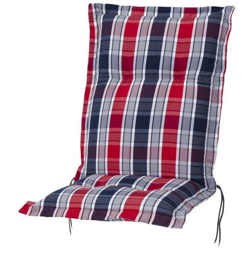 KETTtex Polsterauflage Niederlehner Rom 2128 rot-blau-grau kariert 103x50x9 cm KETTtex, (1 St), Halteband verstellbar mit Bindebändern von KETTtex