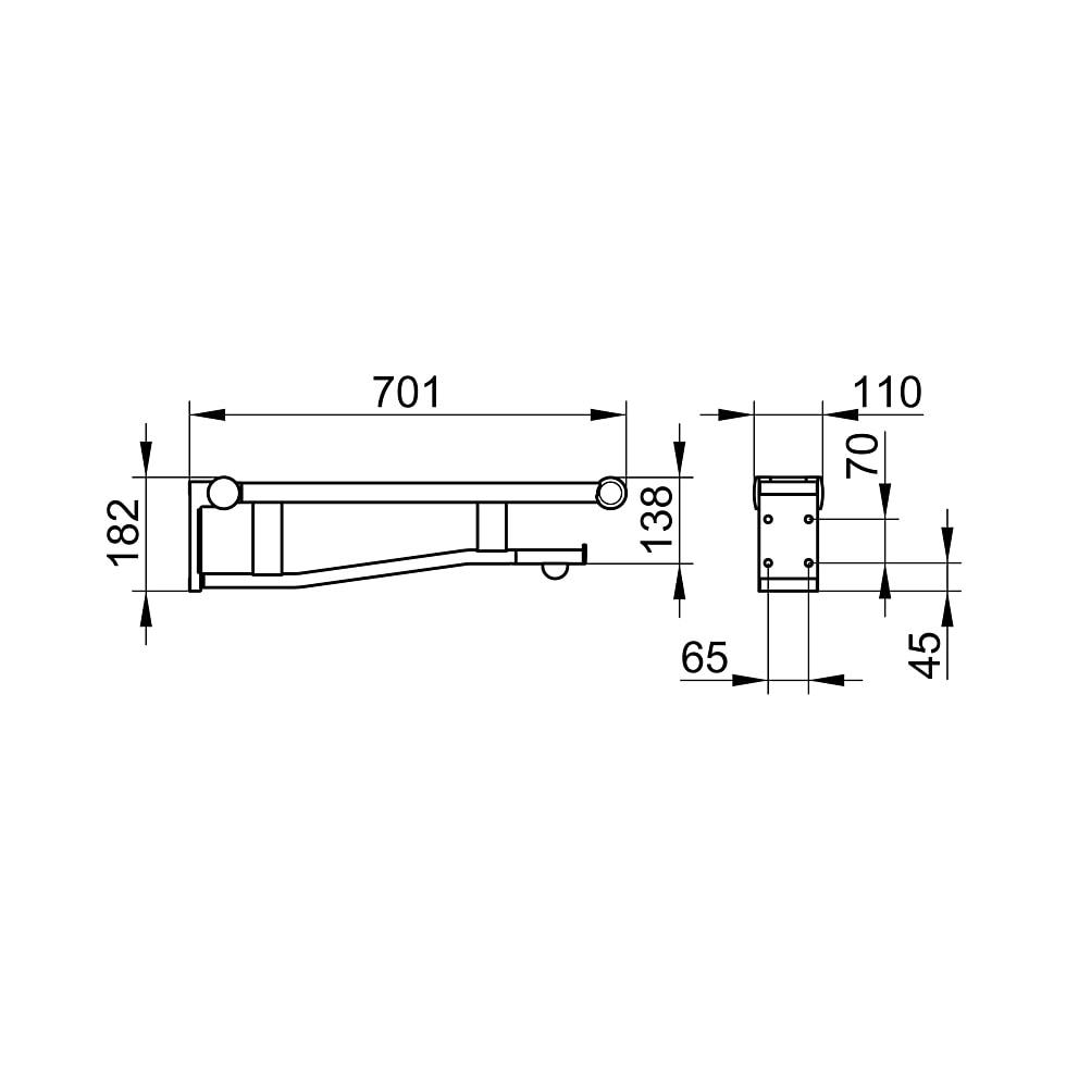 KEUCO Stützklappgriff WC Plan Care 34903, mit WC-PH, verchromt/schwarzgrau, 700 mm 34903010737 von KEUCO