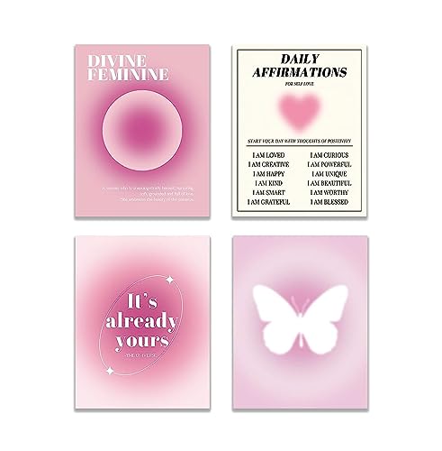 KEUSPI Daily Affirmations Herz Göttlich Feminin Pink Aura Energiegradient Y2K Minimalistische Wandkunst Poster Drucke für Schlafzimmer Wohnheim Dekor, spirituelle Dekorationen, Poster, ungerahmt, 30,5 von KEUSPI