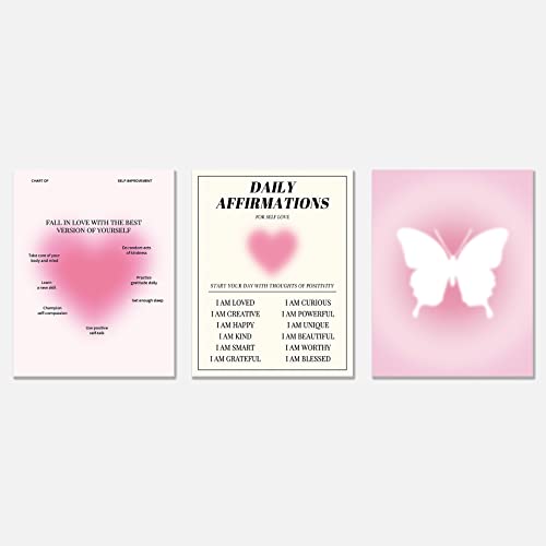 KEUSPI Positive Quotes Daily Affirmations Heart Pink Aura Energy Gradient Y2K Minimalistische Wandkunst Poster Drucke für Mädchen Schlafzimmer Wohnheim Dekor, spirituelle Dekorationen, Poster, von KEUSPI