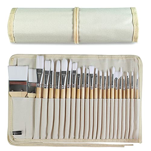 24-teiliges Künstlerpinsel-Set, multifunktionale Holzgriffe, Pinsel mit Leinwand-Pinseletui, professionell für Acryl-Öl- und Aquarellmalerei. von KEVIN&SASA CRAFTS