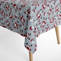 Baumwolltischdecke Textile Tischdecke Weihnachten Advent Gloton C-801 Weihnachtsmann Grau Eckig Rund Oval von KEVKUS