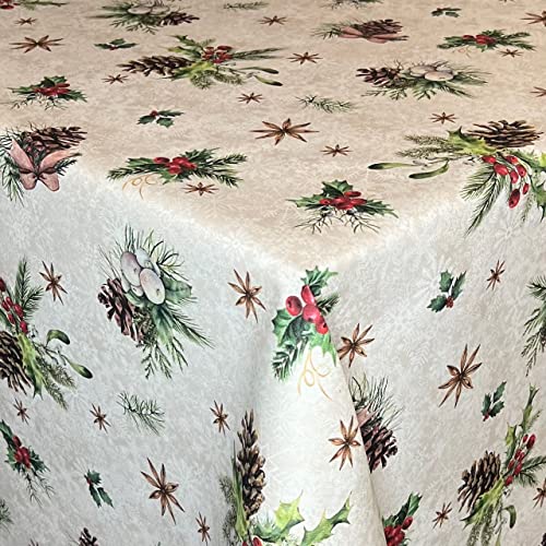 Jacquard Weihnachten Tischdecke Baumwolle beschichtet eingefasst X-Mas 60465 eckig rund oval (120 cm rund) von KEVKUS