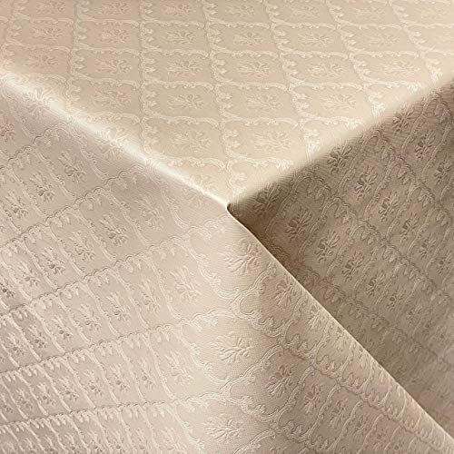 KEVKUS EVKUS Wachstuch Tischdecke Damast geprägt 03034-08 Blumen Ornamente Creme Champagner beige eckig rund oval (Rand: Schnittkante (ohne Einfassung), 140 x 200 cm oval) von KEVKUS
