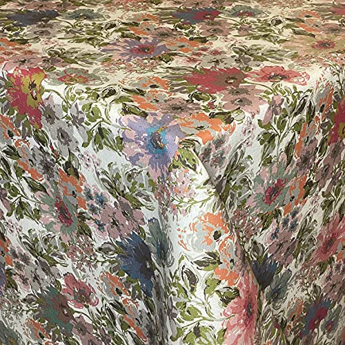 KEVKUS Tischdecke Jacquard beschichtete Baumwolle BG526 Bunte Blumen Retro eckig rund oval (Rand: Baumwollpaspel, 120 x 120 cm eckig) von KEVKUS