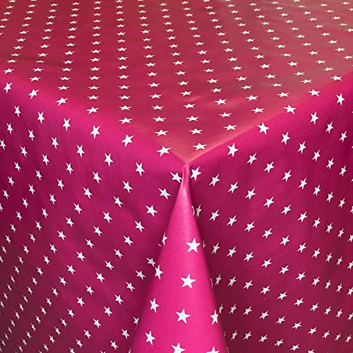 KEVKUS Wachstuch Tischdecke 01289-04 weiße Sterne auf pink Weihnachten eckig rund oval (Rand: Paspel (mit Kunststoffband), 100 x 140 cm eckig) von KEVKUS