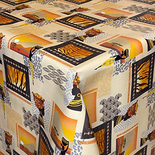 KEVKUS Wachstuch Tischdecke 01510-01 Afrika Animal Print Sommer orange gelb beige in eckig rund oval (Rand: Schnittkante (ohne Einfassung), 100 x 140 cm eckig) von KEVKUS