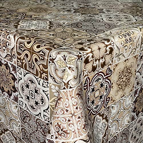KEVKUS Wachstuch Tischdecke 01657-05 Mosaik marokkanische Fliesen braun-beige in eckig rund oval (Rand: Paspelband, 140 x 220 cm oval) von KEVKUS
