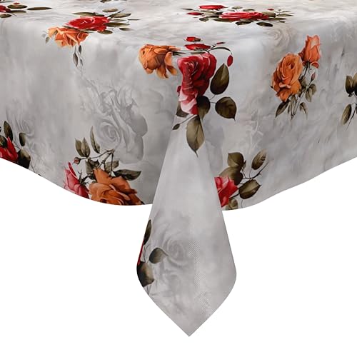 KEVKUS Wachstuch Tischdecke 01748-01 rote und orangene Rosen auf grau wählbar in eckig, rund und oval - Größe eckig 120x180cm Schnittkante von KEVKUS