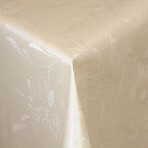 KEVKUS Wachstuch Tischdecke 03006-06 Blumen floral geprägt beige wählbar in eckig rund oval (Rand: Paspel (mit Kunststoffband), 140 cm rund) von KEVKUS