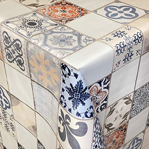 KEVKUS Wachstuch Tischdecke 06108-01 Mosaik Fliesen beige blau Portugal eckig rund oval (Rand: Schnittkante (ohne Einfassung), 130 x 170 cm oval) von KEVKUS