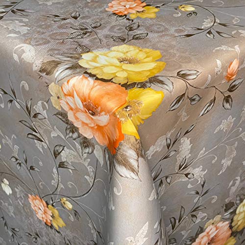 KEVKUS Wachstuch Tischdecke 06237-04 Rosen Blüten Blumen Silber grau eckig rund oval (Rand: Paspel (mit Kunststoffband), 120 x 180 cm eckig) von KEVKUS