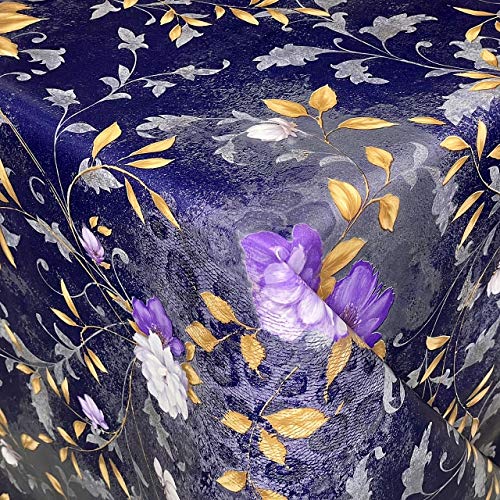 KEVKUS Wachstuch Tischdecke 06237-06 Rosen Blüten Blumen dunkelblau lila Gold eckig rund oval (Rand: Paspel (mit Kunststoffband), 100 x 140 cm eckig) von KEVKUS