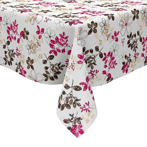 KEVKUS Wachstuch Tischdecke 160 cm Breite P8165-1 Pinke Blüten Blumen wählbar in eckig, rund und oval - Größe eckig 160x160cm mit Paspelband von KEVKUS
