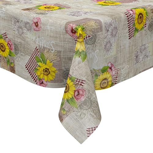 KEVKUS Wachstuch Tischdecke 199A Sonnenblumen Mohn Holz wählbar in eckig, rund und oval - Größe eckig 140x220cm mit Paspelband KEVKUS Wachstuch Tischdecke 199A Sonnenblumen Mohn Holz wählbar in eckig, rund und oval - Größe eckig 140x220cm mit Paspelband von KEVKUS