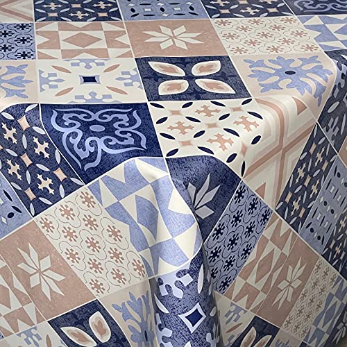 KEVKUS Wachstuch Tischdecke B4034-01 Mosaik Fliesen Portugal blau-beige wählbar in eckig rund oval (Rand: Schnittkante (ohne Einfassung), 130 x 170 cm oval) von KEVKUS