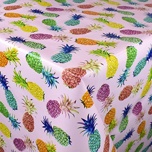 KEVKUS Wachstuch Tischdecke B6010-03 Ananas auf rosa Früchte Obst wählbar in eckig rund oval (Rand: Schnittkante (ohne Einfassung), 130 cm rund) von KEVKUS