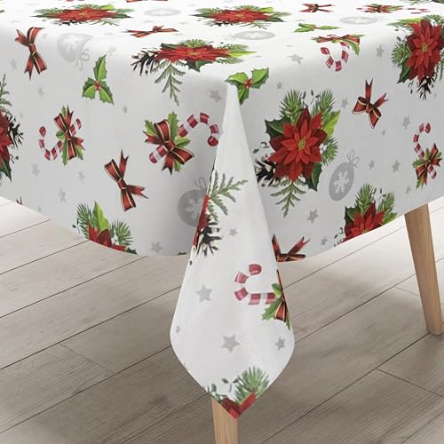 KEVKUS Wachstuch Tischdecke B6023-01 weiß Weihnachten Weihnachtsstern wählbar in eckig, rund und oval - Größe eckig 140x340cm mit Paspelband von KEVKUS