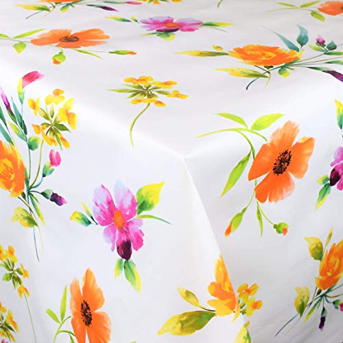 KEVKUS Wachstuch Tischdecke BA50 Bunte Blumen Sommer Frühling wählbar in eckig rund oval (Rand: Paspel (mit Kunststoffband), 140 cm rund) von KEVKUS