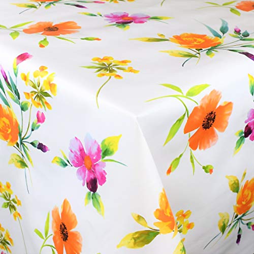 KEVKUS Wachstuch Tischdecke BA50 Bunte Blumen Sommer Frühling wählbar in eckig rund oval (Rand: Schnittkante (ohne Einfassung), 90 x 240 cm eckig Biertisch XL) von KEVKUS