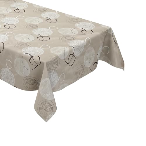 KEVKUS Wachstuch Tischdecke C141174 beige modern Linien wählbar in eckig, rund und oval - Größe eckig 120x180cm mit Paspelband von KEVKUS