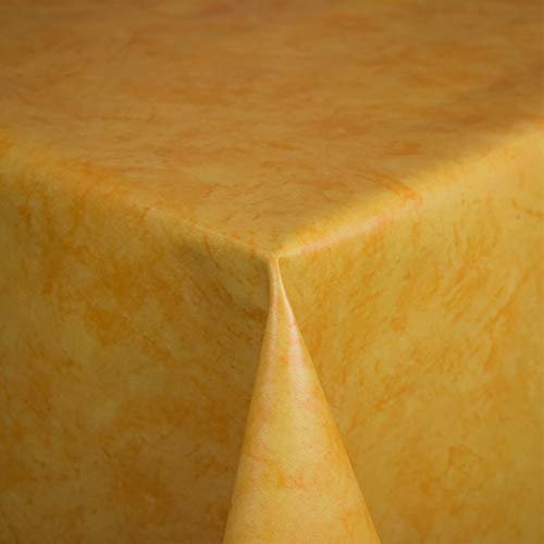 KEVKUS Wachstuch Tischdecke C142604 marmoriert gelb-orange wählbar in eckig rund oval (Rand: Schnittkante (ohne Einfassung), 140 x 280 cm oval) von KEVKUS