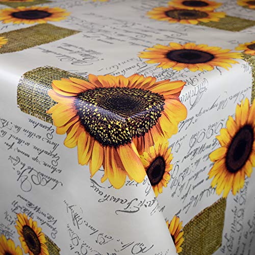 KEVKUS Wachstuch Tischdecke C144401 Sonnenblumen wählbar in eckig rund oval (Rand: Paspel (mit Kunststoffband), 140 x 220 cm oval) von KEVKUS