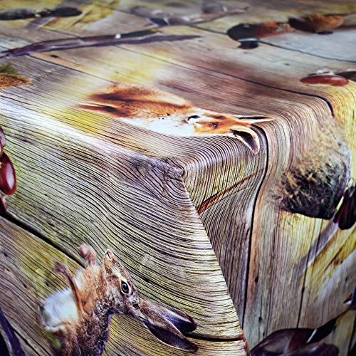 KEVKUS Wachstuch Tischdecke C147290 Wild Ente Fuchs Hase auf Holz wählbar in eckig rund oval (Rand: Borte (gehäkelte Bordüre), 90 x 240 cm eckig Biertisch XL) von KEVKUS