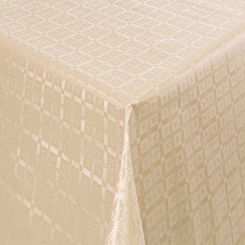 KEVKUS Wachstuch Tischdecke Damast geprägt 03011-08 kariert beige Creme wählbar in eckig rund oval (Rand: Schnittkante (ohne Einfassung), 140 x 200 cm eckig) von KEVKUS