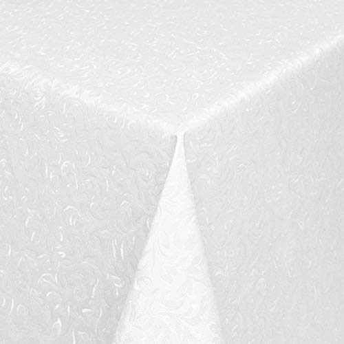KEVKUS Wachstuch Tischdecke Damast geprägt 03032-01 floral weiß wählbar in eckig rund oval (Rand: Schnittkante (ohne Einfassung), 140 x 280 cm oval) von KEVKUS