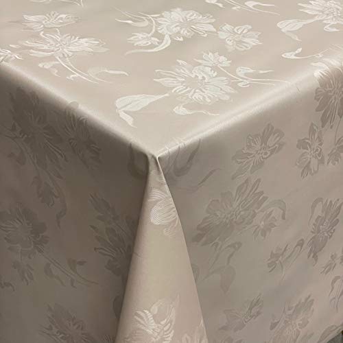 KEVKUS Wachstuch Tischdecke Damast geprägt C140013 floral Blumen Creme Champagne wählbar in eckig rund oval (Rand: Schnittkante (ohne Einfassung), 100 x 140 cm eckig) von KEVKUS